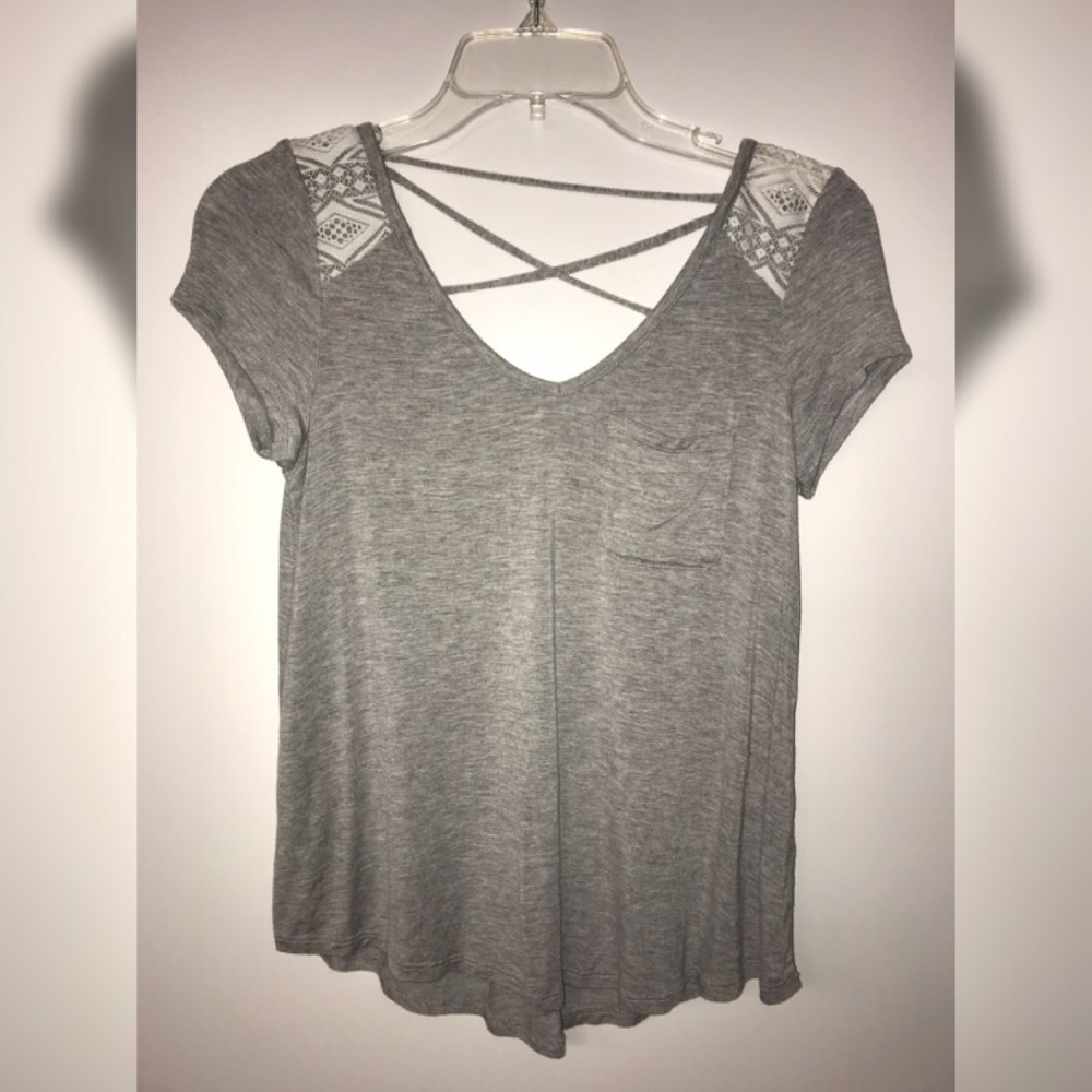 Gray criss cross top